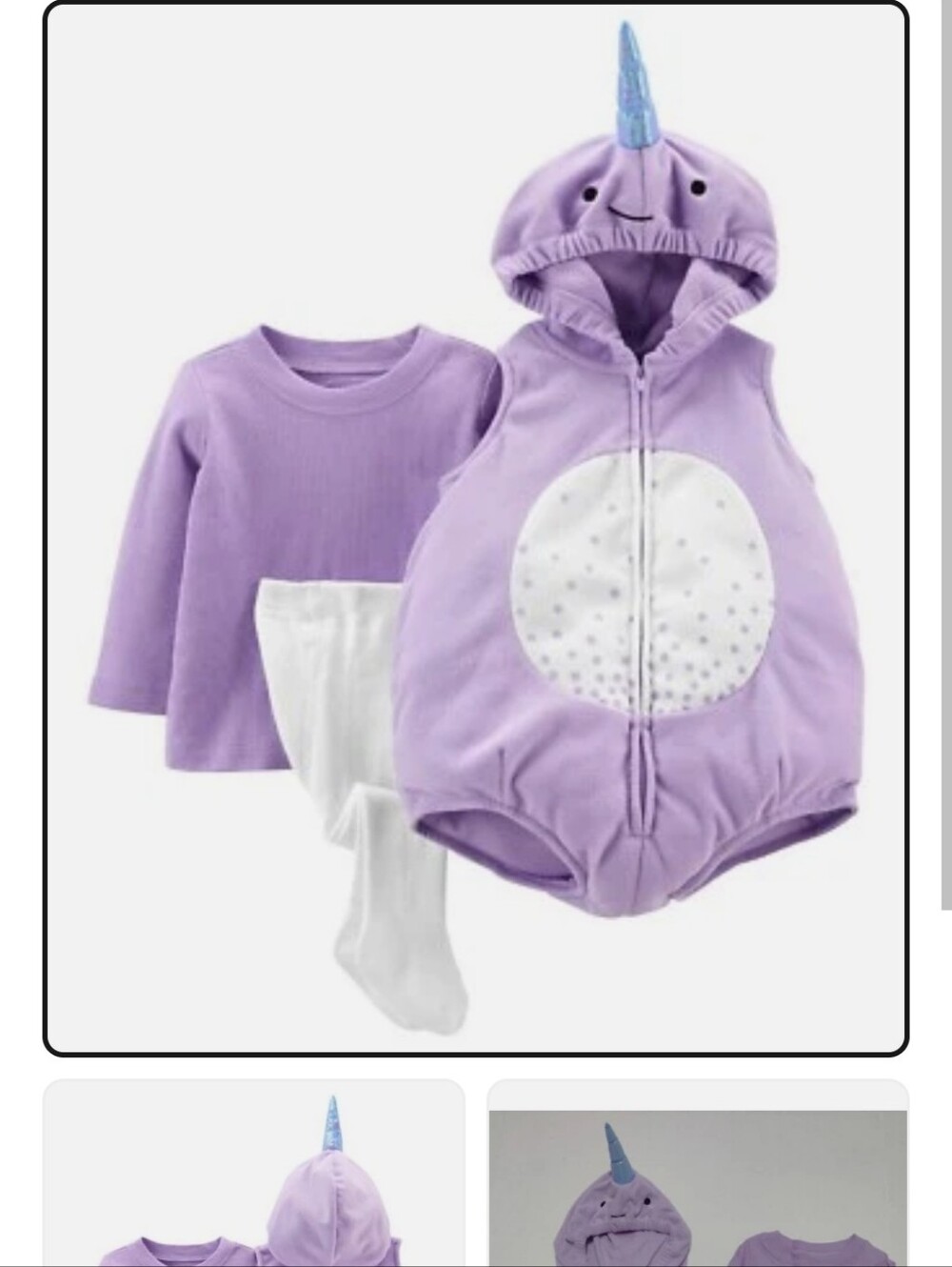 Carter's Lavender Narval Hooded Bodysuit Halloween Costume